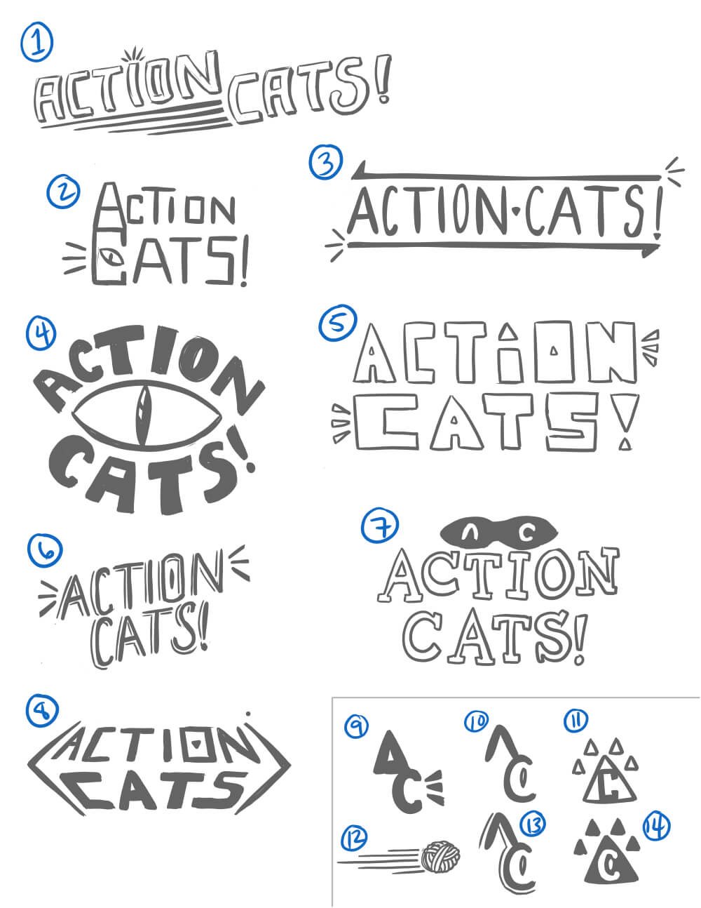 Action Cats logo sketches - v1
