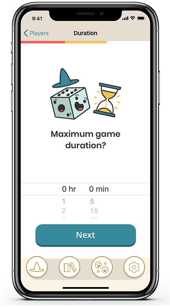 App wizard game duration page screenshot