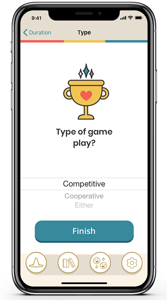 App wizard game type page screenshot