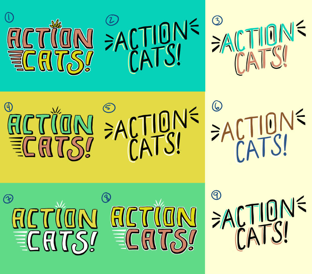 Action Cats logo color comps